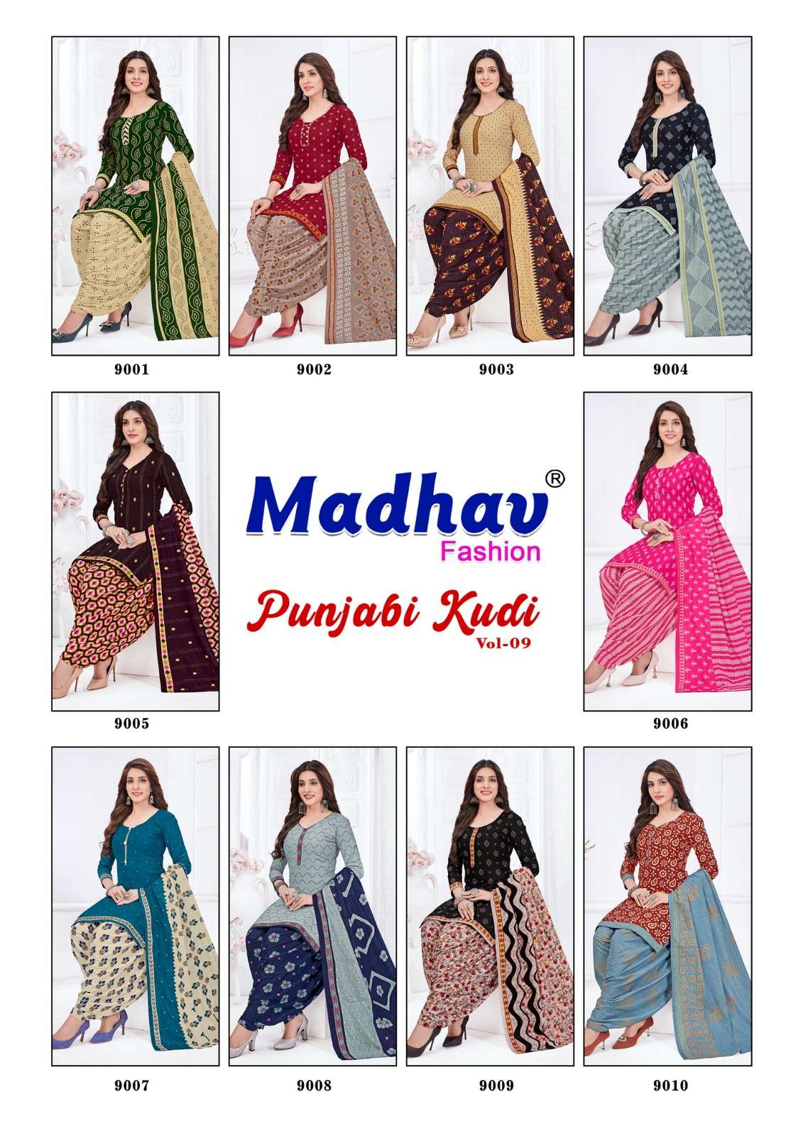 Punjabi Kudi Vol-9 By Madhav Fashion 9001 To 9010 Series Beautiful Stylish Suits Fancy Colorful Casual Wear & Ethnic Wear & Ready To Wear Pure Cotton Dresses At Wholesale Price