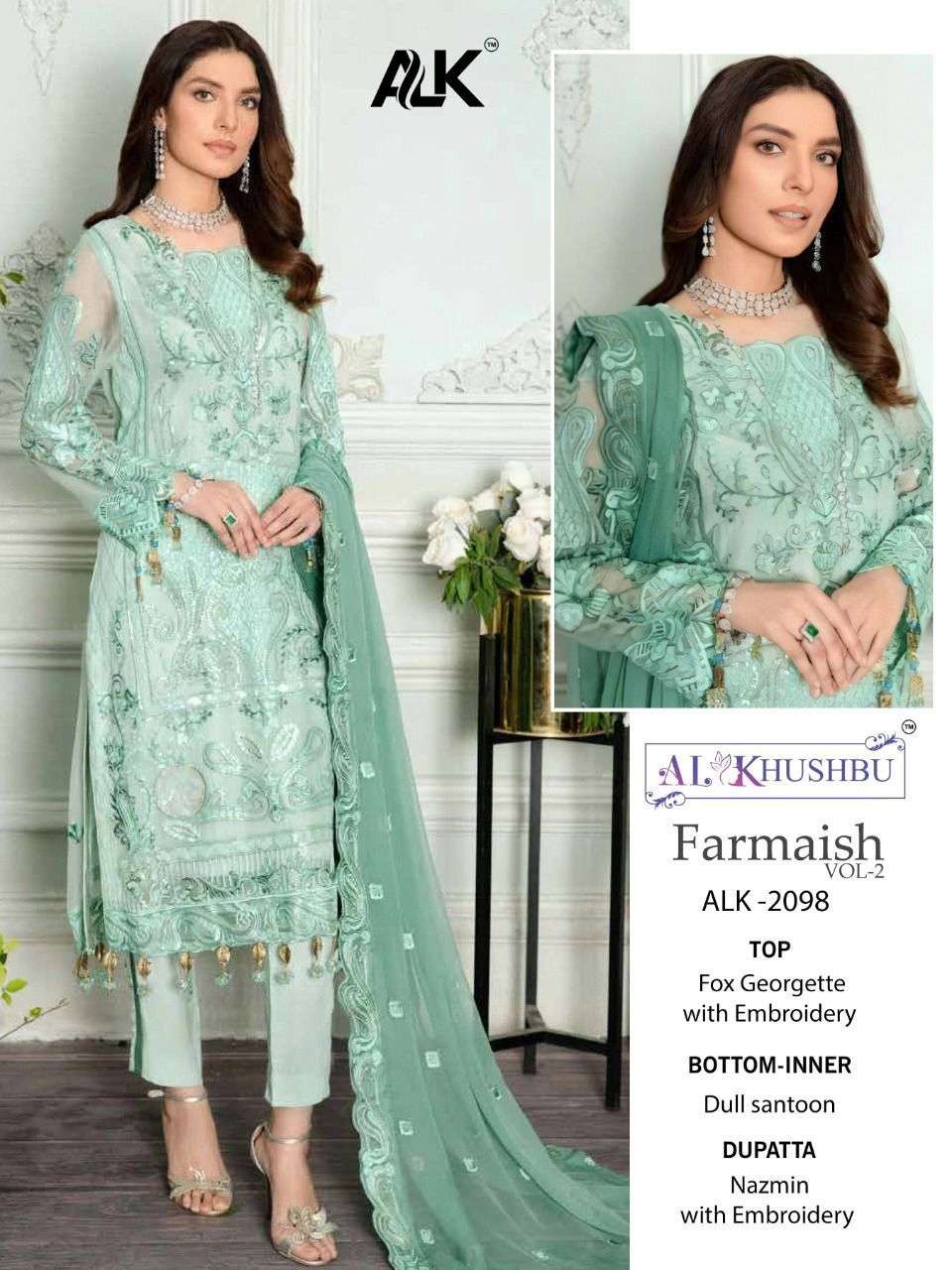 Al Khushbu Hit Design 2098 By Al Khushbu Designer Pakistani Suits Beautiful Stylish Fancy Colorful Party Wear & Occasional Wear Faux Georgette Embroidered Dresses At Wholesale Price