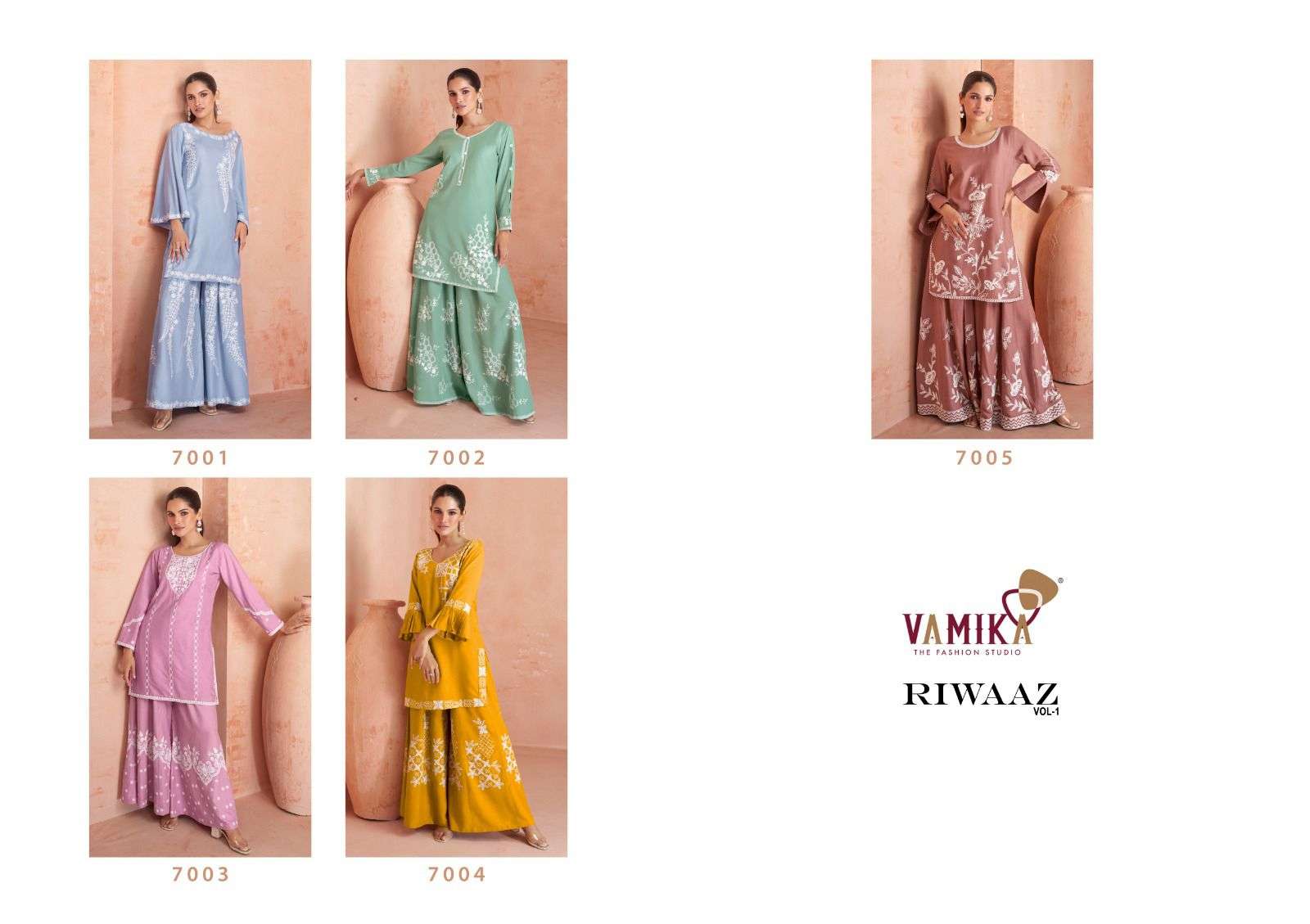 Riwaaz Vol-1 By Vamika 7001 To 7005 Series Designer Stylish Fancy Colorful Beautiful Party Wear & Ethnic Wear Collection Heavy Rayon Kurtis With Bottom At Wholesale Price