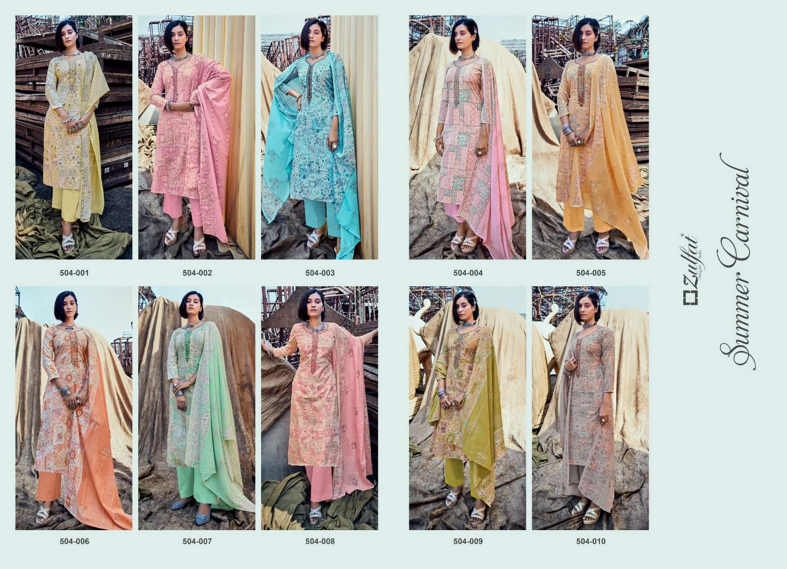 Summer Carnival By Zulfat 504-001 To 504-010 Series Beautiful Stylish Festive Suits Fancy Colorful Casual Wear & Ethnic Wear & Ready To Wear Pure Cotton Print Dresses At Wholesale Price
