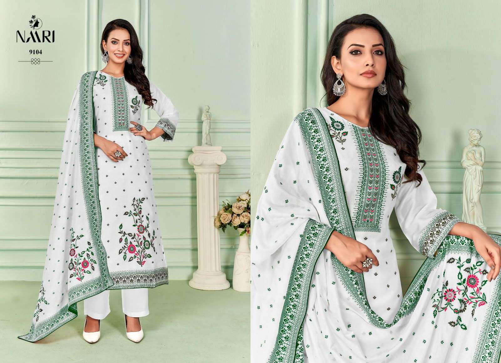 Riwaz By Naari 9101 To 9104 Series Beautiful Stylish Festive Suits Fancy Colorful Casual Wear & Ethnic Wear & Ready To Wear Pure Muslin Jacquard Print Dresses At Wholesale Price