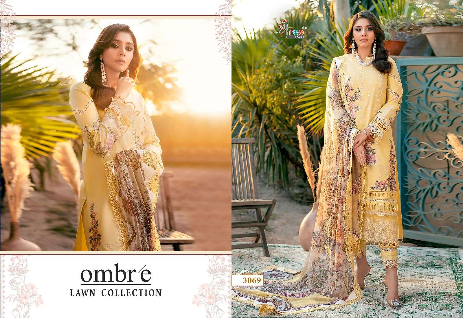 Ombre Lawn Collection By Shree Fabs 3069 To 3076 Series Pakistani Suits Beautiful Fancy Colorful Stylish Party Wear & Occasional Wear Pure Lawn Cotton With Embroidery Dresses At Wholesale Price