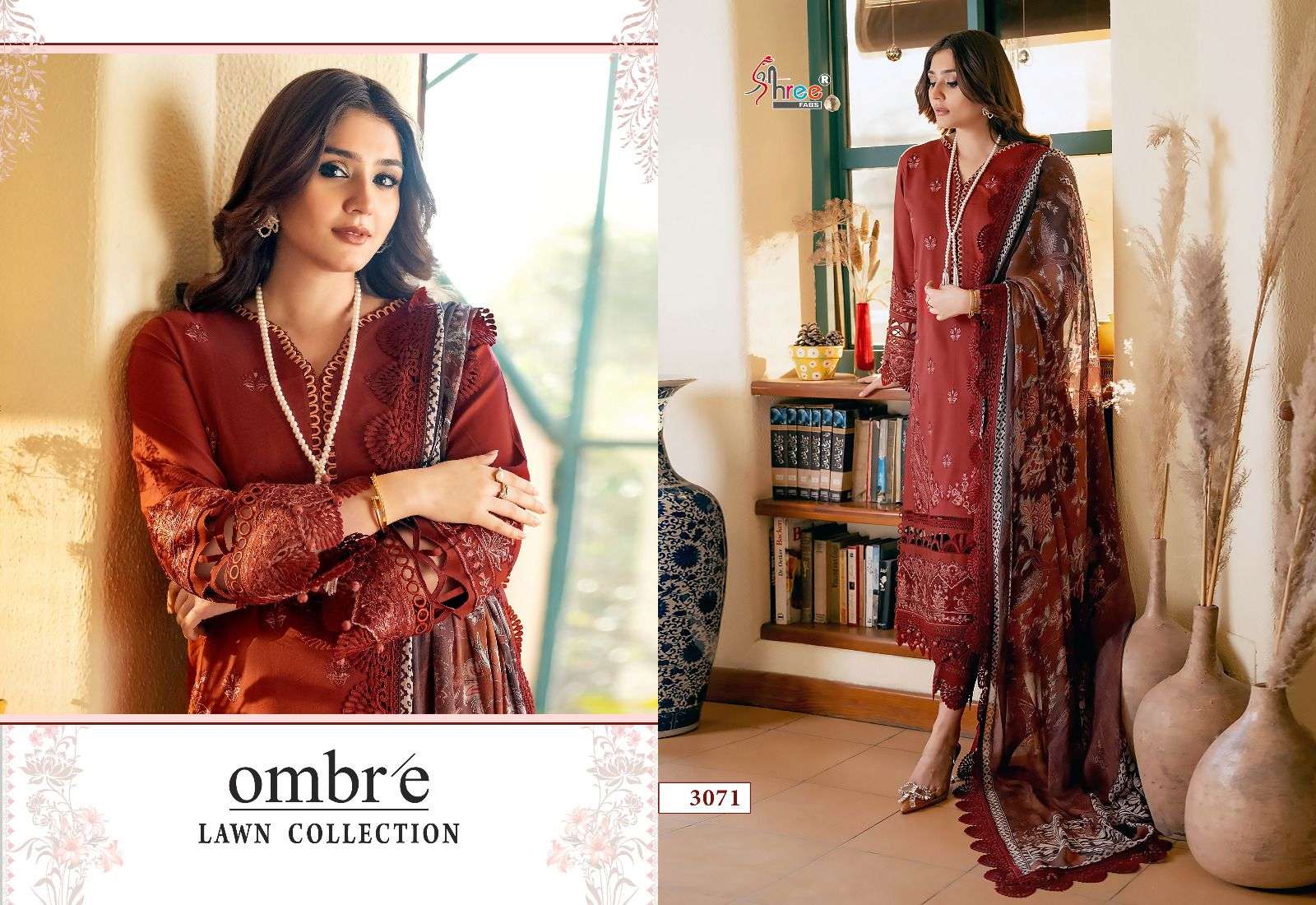 Ombre Lawn Collection By Shree Fabs 3069 To 3076 Series Pakistani Suits Beautiful Fancy Colorful Stylish Party Wear & Occasional Wear Pure Lawn Cotton With Embroidery Dresses At Wholesale Price
