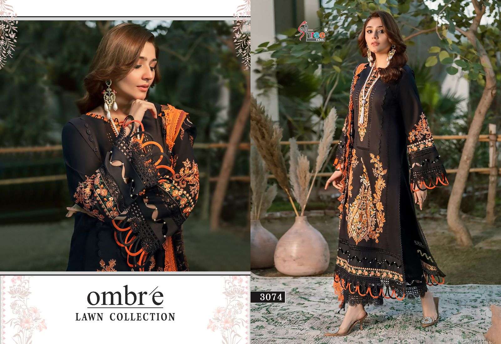 Ombre Lawn Collection By Shree Fabs 3069 To 3076 Series Pakistani Suits Beautiful Fancy Colorful Stylish Party Wear & Occasional Wear Pure Lawn Cotton With Embroidery Dresses At Wholesale Price