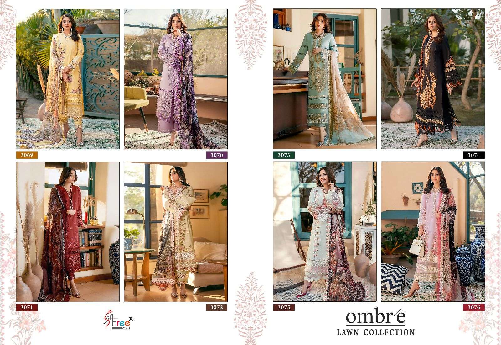 Ombre Lawn Collection By Shree Fabs 3069 To 3076 Series Pakistani Suits Beautiful Fancy Colorful Stylish Party Wear & Occasional Wear Pure Lawn Cotton With Embroidery Dresses At Wholesale Price
