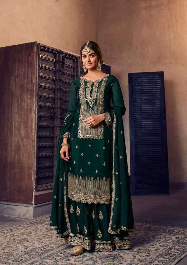 Shamaa By Glossy 449 To 453 Series Designer Sharara Suits Collection Beautiful Stylish Colorful Fancy Party Wear & Occasional Wear Pure Chinnon Dresses At Wholesale Price