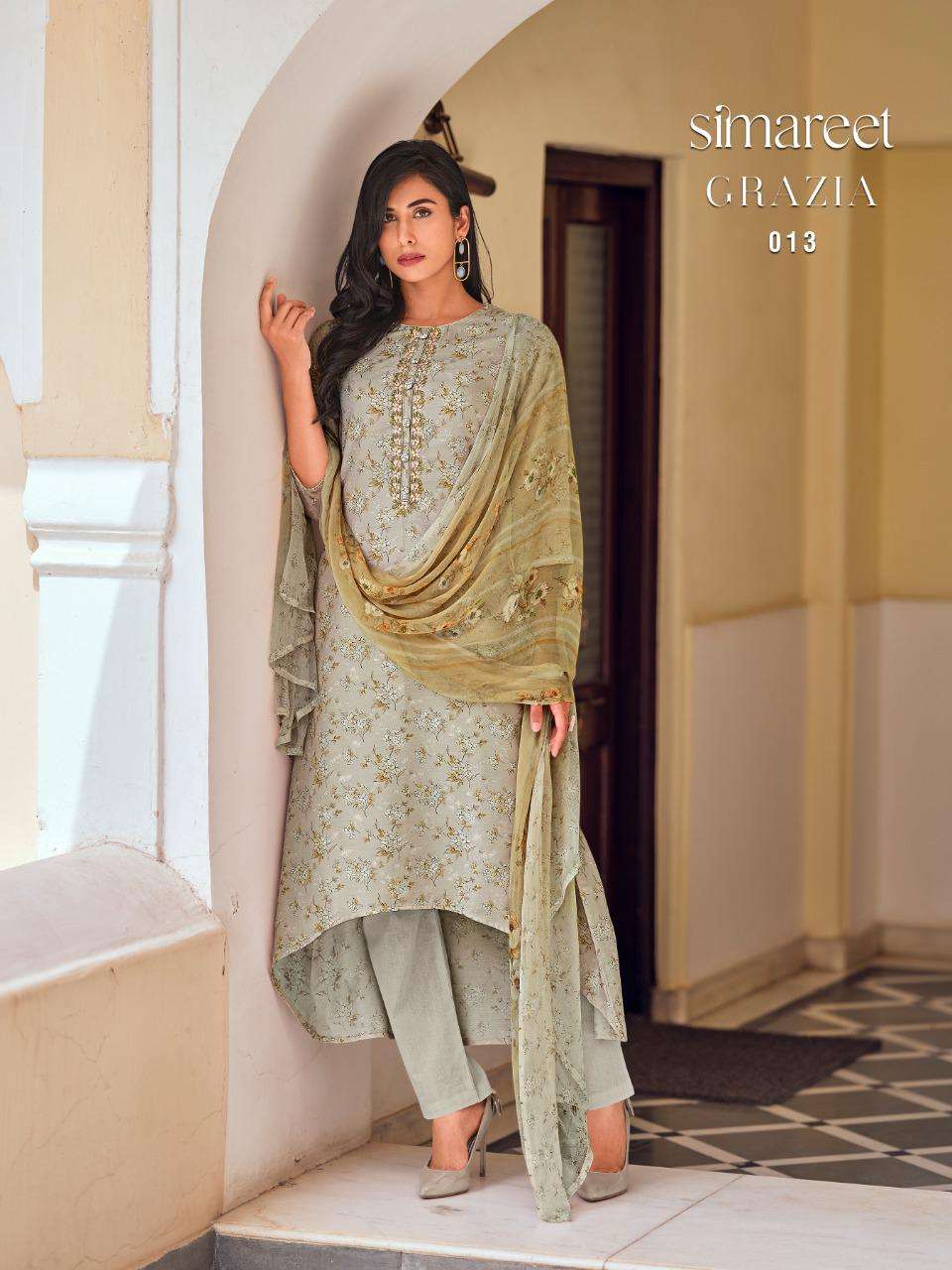 Grazia By Simareet 009 To 014 Series Designer Festive Suits Collection Beautiful Stylish Colorful Fancy Party Wear & Occasional Wear Muslin Digital Print Dresses At Wholesale Price