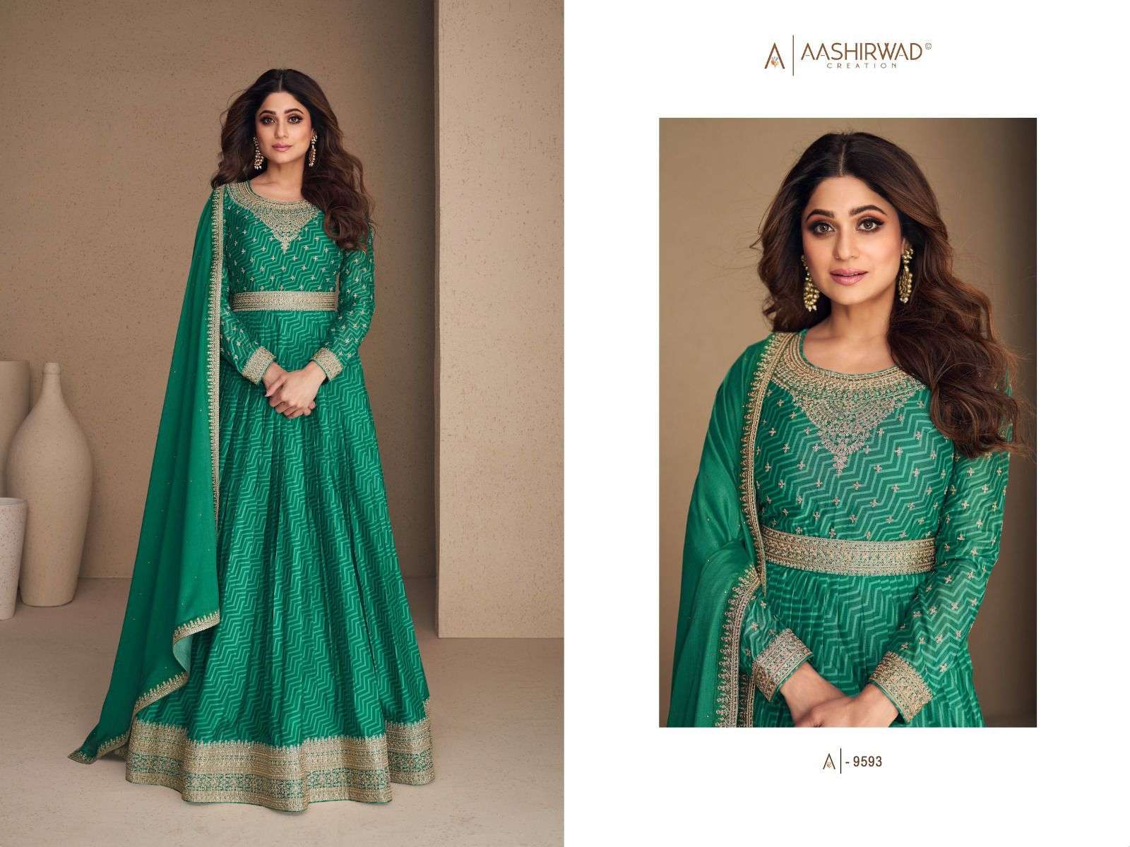 Rani Sahiba By Aashirwad Creation 9592 To 9596 Series Beautiful Stylish Fancy Colorful Casual Wear & Ethnic Wear Chinnon Silk Gowns With Dupatta At Wholesale Price
