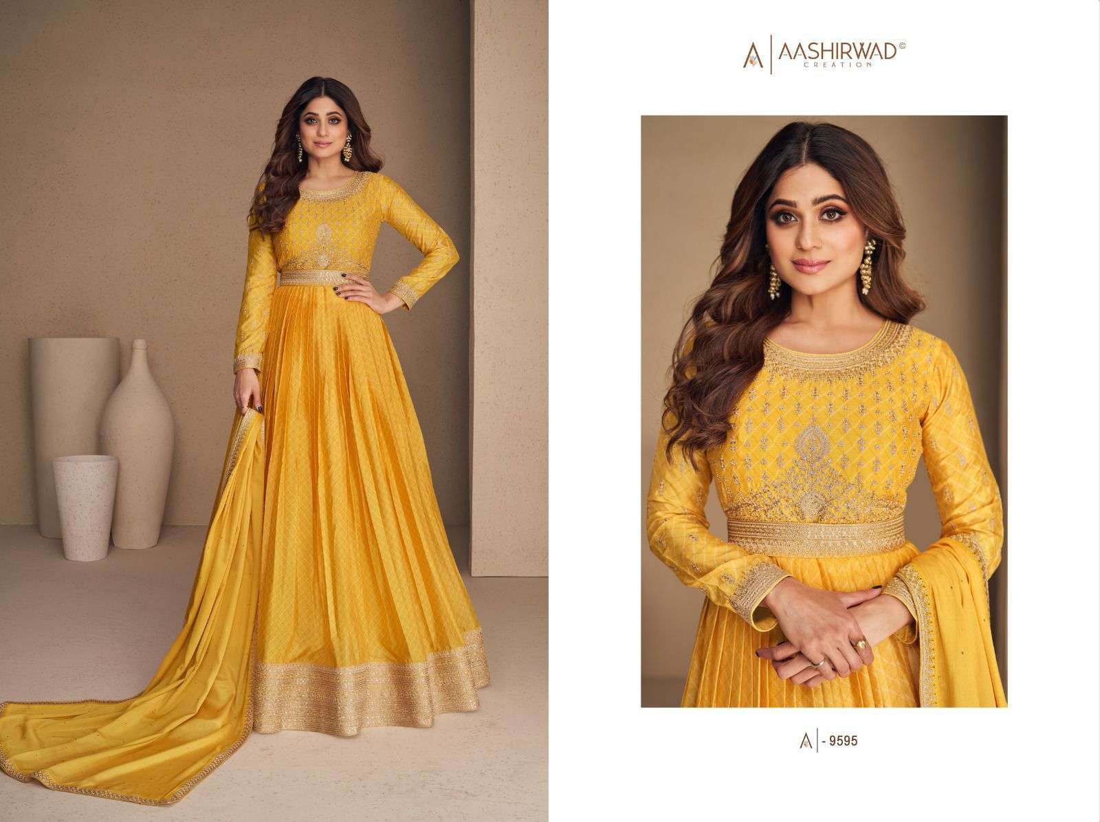 Rani Sahiba By Aashirwad Creation 9592 To 9596 Series Beautiful Stylish Fancy Colorful Casual Wear & Ethnic Wear Chinnon Silk Gowns With Dupatta At Wholesale Price