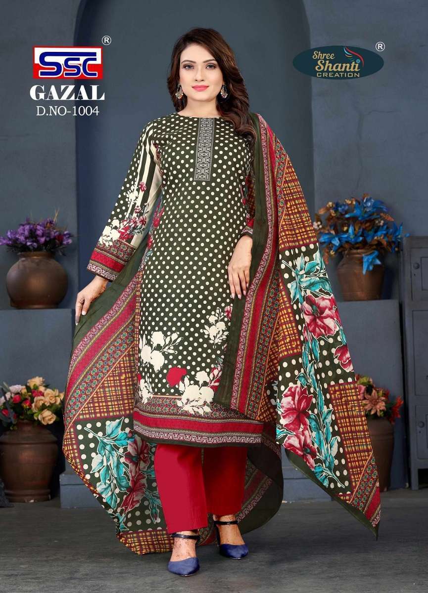 Gazal Vol-1 By Shree Shanti Creation 1001 To 1008 Series Beautiful Festive Suits Colorful Stylish Fancy Casual Wear & Ethnic Wear Pure Cotton Print Dresses At Wholesale Price