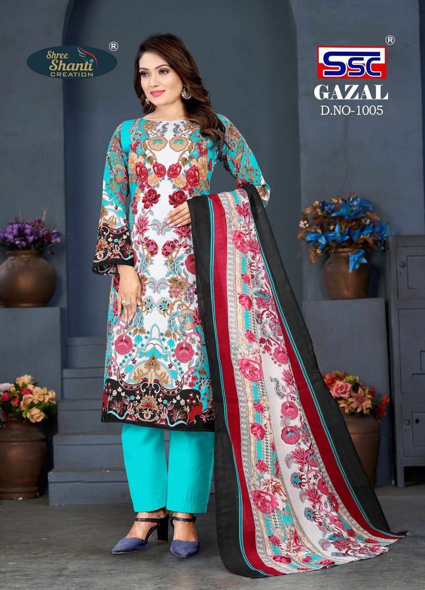 Gazal Vol-1 By Shree Shanti Creation 1001 To 1008 Series Beautiful Festive Suits Colorful Stylish Fancy Casual Wear & Ethnic Wear Pure Cotton Print Dresses At Wholesale Price