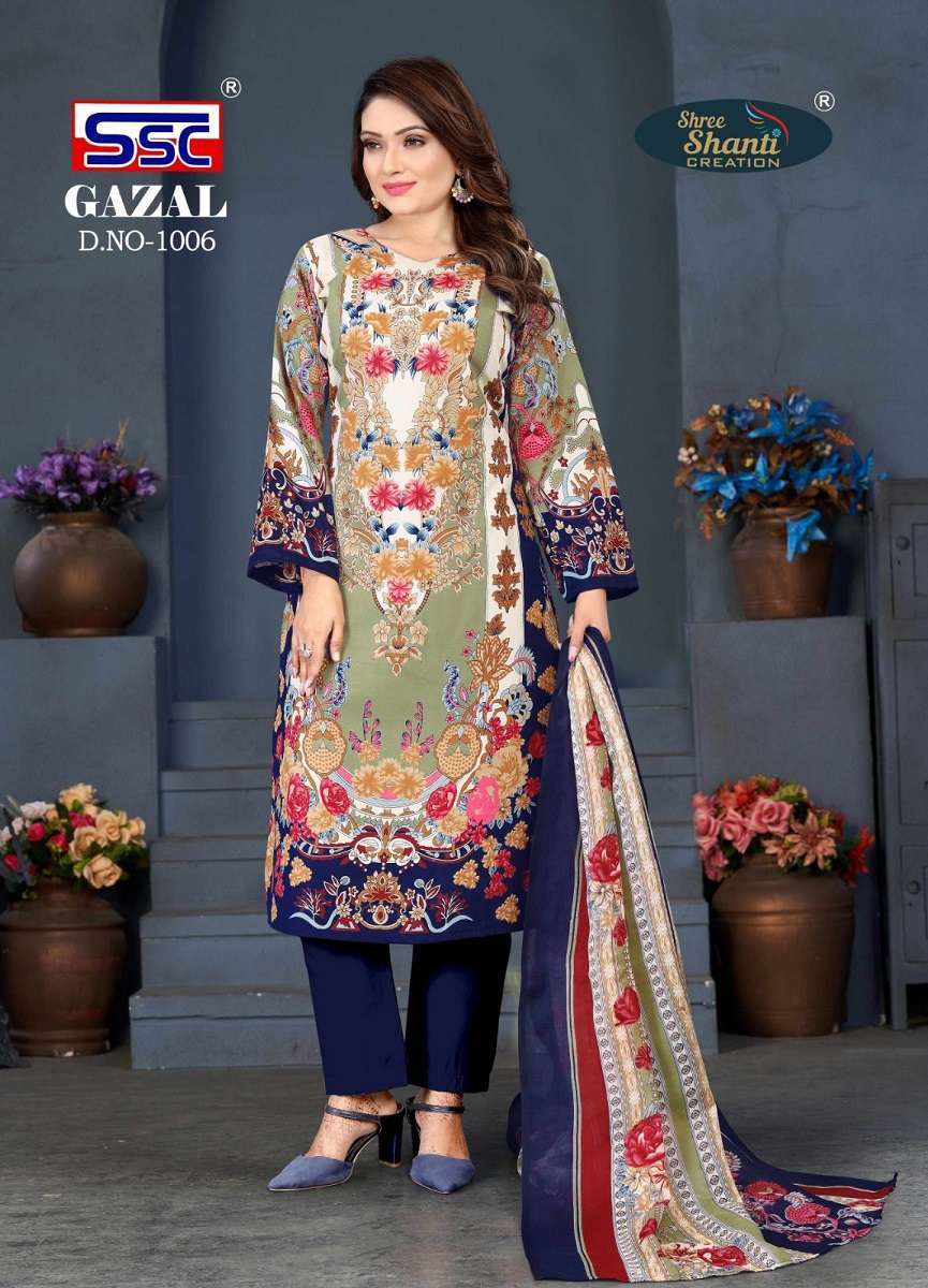 Gazal Vol-1 By Shree Shanti Creation 1001 To 1008 Series Beautiful Festive Suits Colorful Stylish Fancy Casual Wear & Ethnic Wear Pure Cotton Print Dresses At Wholesale Price