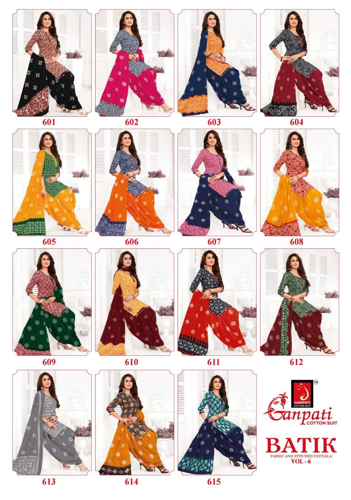 Batik Vol-6 By Ganpati Cotton Suits 601 To 615 Series Beautiful Festive Suits Colorful Stylish Fancy Casual Wear & Ethnic Wear Pure Cotton Print Dresses At Wholesale Price