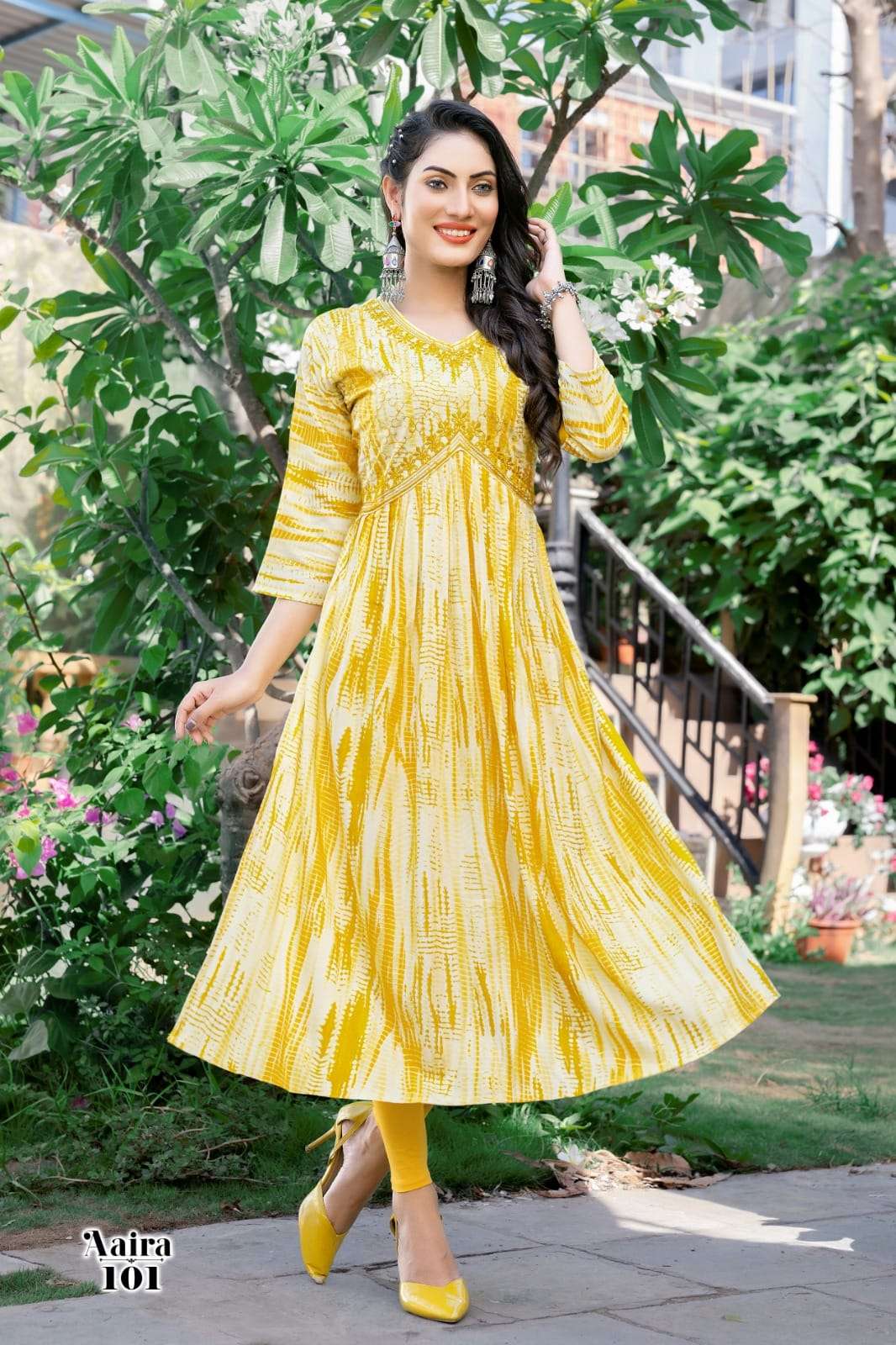 Aaira By Hirwa 101 To 107 Series Wholesale Beautiful Stylish Fancy Colorful Casual Wear & Ethnic Wear Rayon Foil Gowns At Wholesale Price