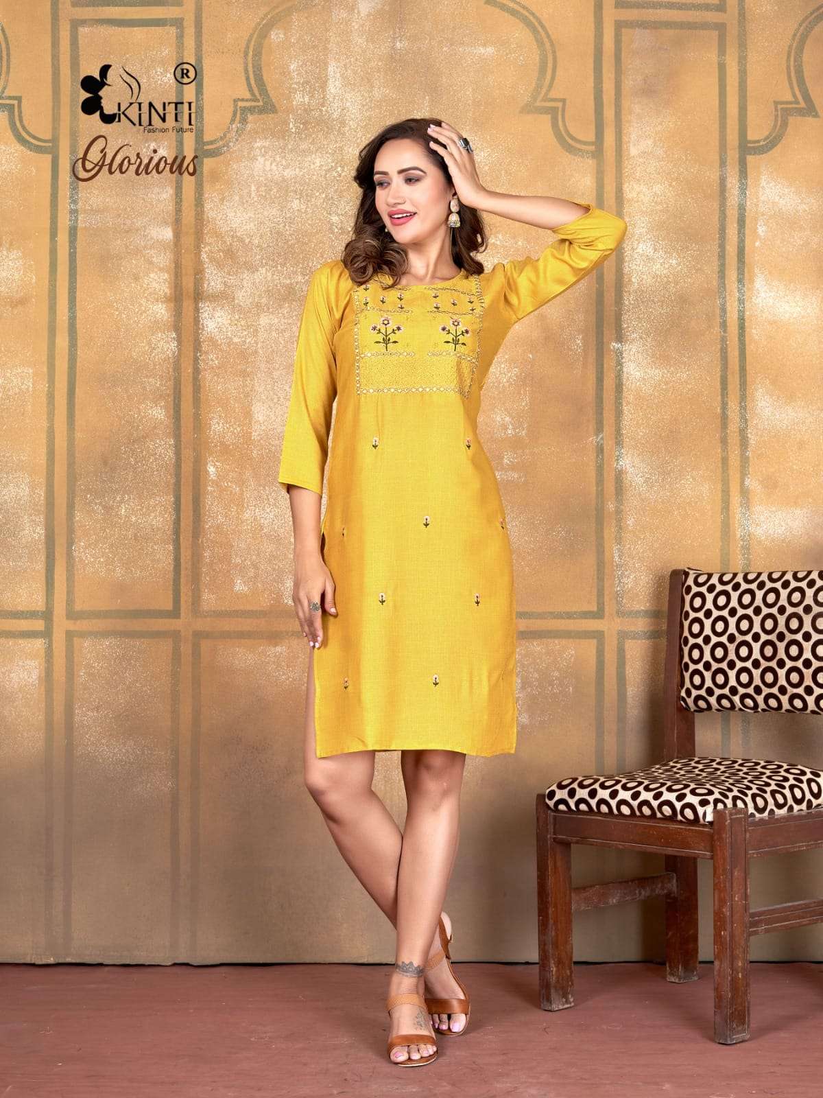 Glorious By Kinti 1001 To 1008 Series Beautiful Stylish Fancy Colorful Casual Wear & Ethnic Wear Heavy Rayon Foil Kurtis At Wholesale Price