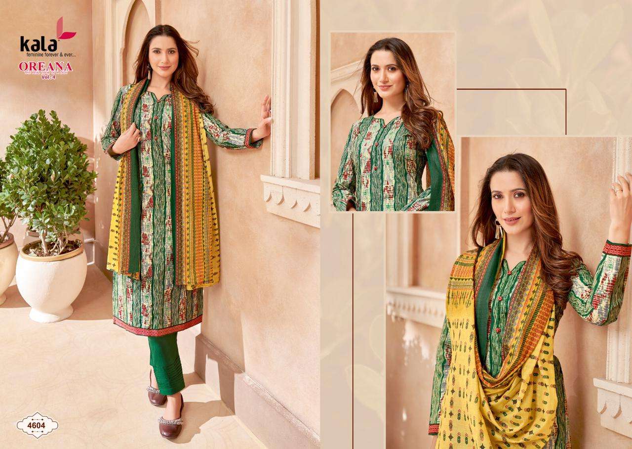 Oreana Vol-4 By Kala 4601 To 4612 Series Beautiful Festive Suits Colorful Stylish Fancy Casual Wear & Ethnic Wear Pure Cotton Print Dresses At Wholesale Price