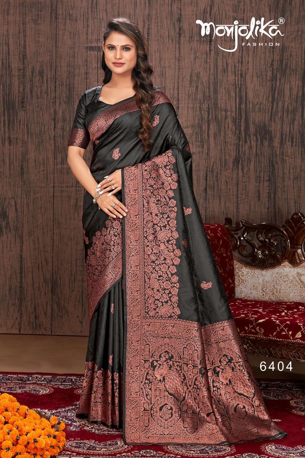 Mahadevi By Monjolika 6401 To 6407 Series Indian Traditional Wear Collection Beautiful Stylish Fancy Colorful Party Wear & Occasional Wear Banarasi Silk Sarees At Wholesale Price