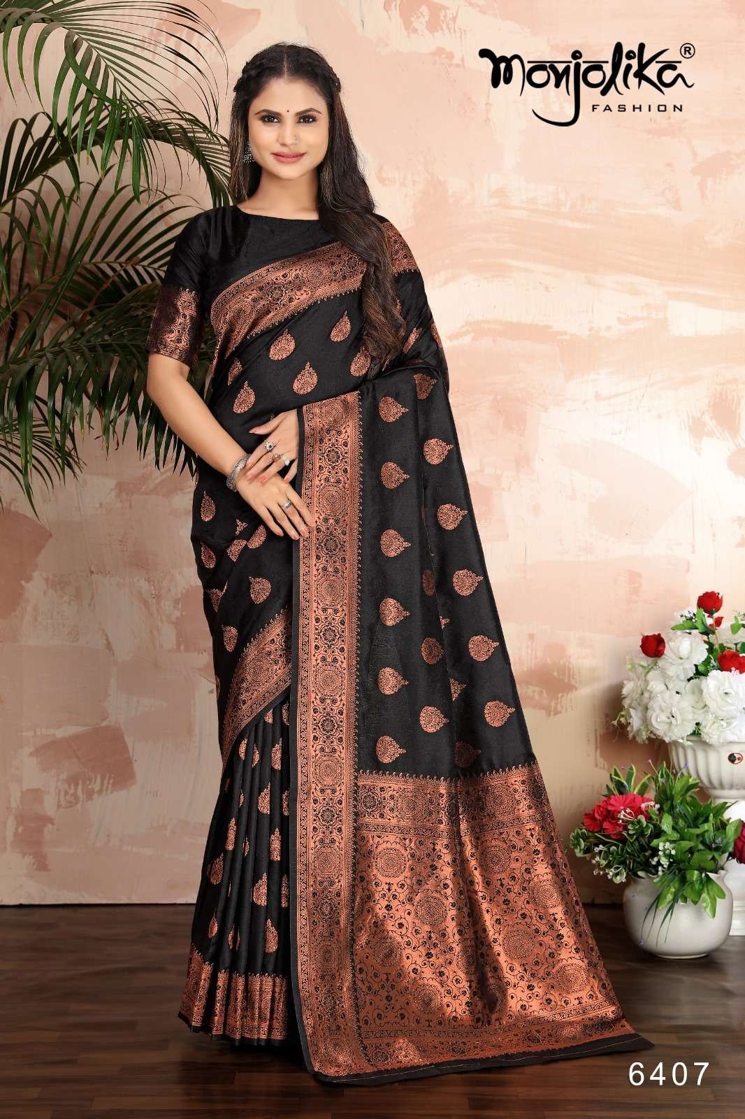 Mahadevi By Monjolika 6401 To 6407 Series Indian Traditional Wear Collection Beautiful Stylish Fancy Colorful Party Wear & Occasional Wear Banarasi Silk Sarees At Wholesale Price