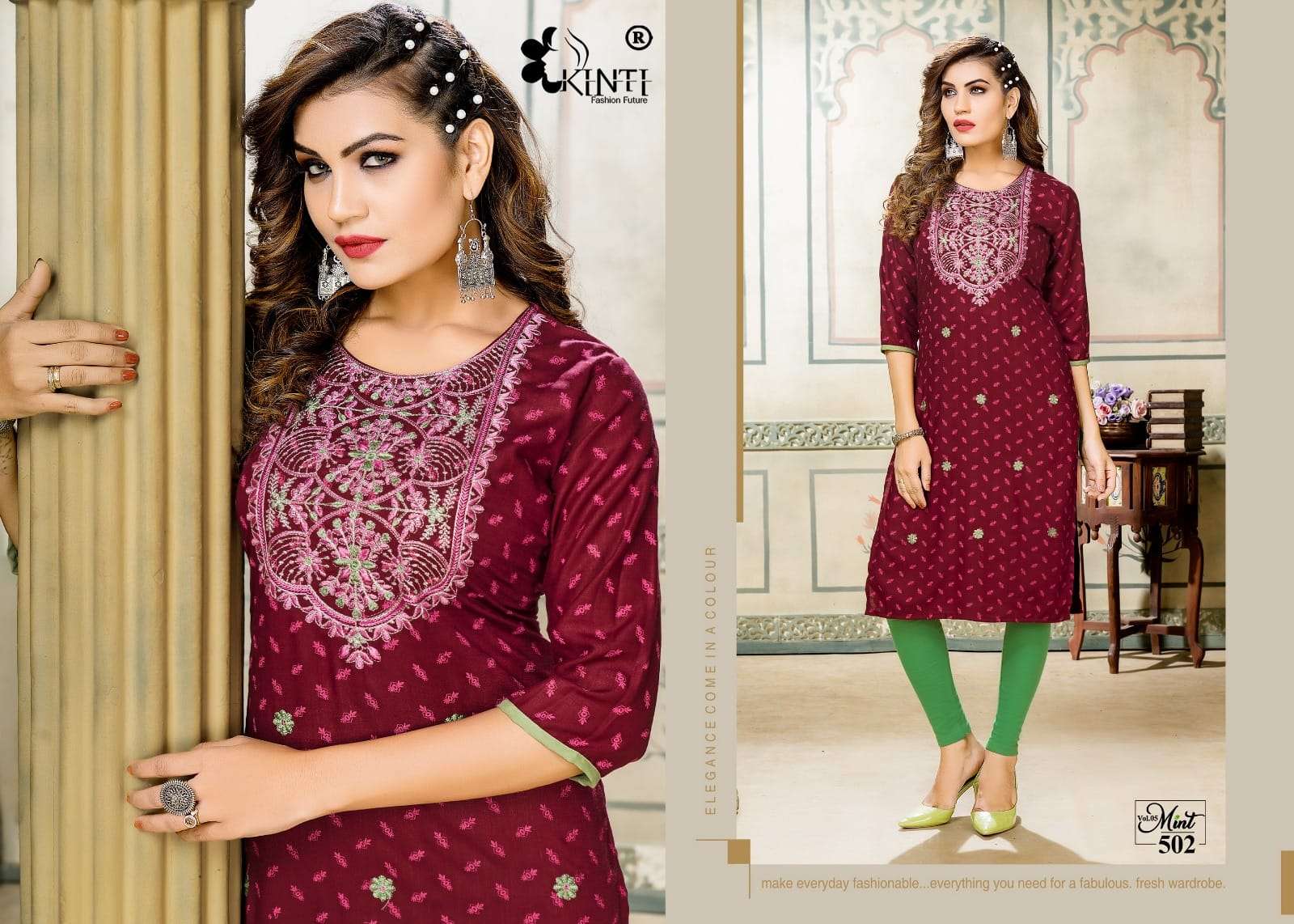 Mint Vol-5 By Kinti 501 To 508 Series Beautiful Stylish Fancy Colorful Casual Wear & Ethnic Wear Heavy Rayon Slub Print Kurtis At Wholesale Price