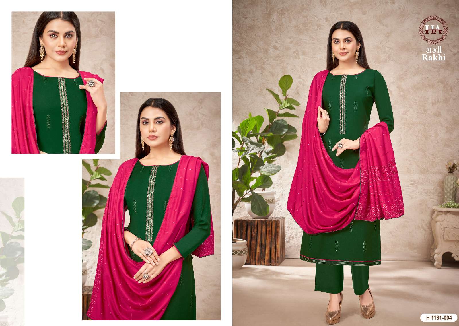 Rakhi By Harshit Fashion Hub 1181-001 To 1181-004 Series Beautiful Stylish Festive Suits Fancy Colorful Casual Wear & Ethnic Wear & Ready To Wear Rayon Slub Embroidered Dresses At Wholesale Price