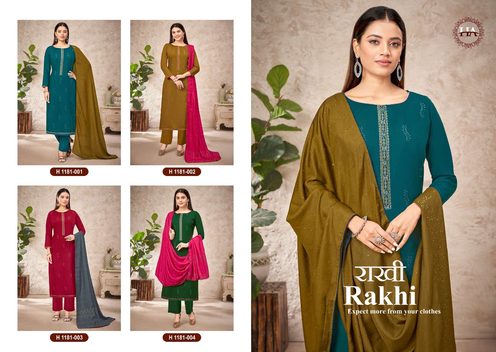 Rakhi By Harshit Fashion Hub 1181-001 To 1181-004 Series Beautiful Stylish Festive Suits Fancy Colorful Casual Wear & Ethnic Wear & Ready To Wear Rayon Slub Embroidered Dresses At Wholesale Price