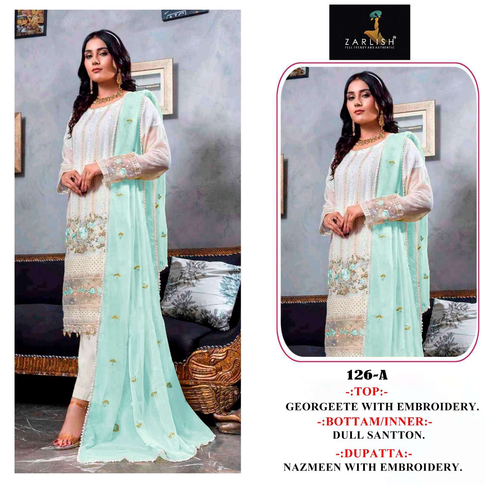 Zarlish 126 Colours By Zarlish 126-A To 126-D Series Beautiful Stylish Pakistani Suits Fancy Colorful Casual Wear & Ethnic Wear & Ready To Wear Georgette Embroidery Dresses At Wholesale Price