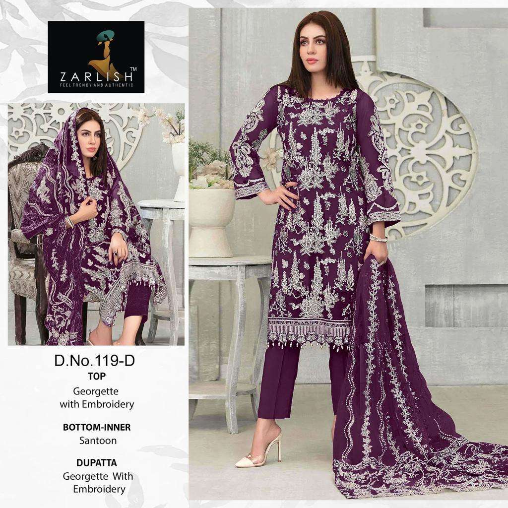 Zarlish 119 Colours By Zarlish Beautiful Stylish Pakistani Suits Fancy Colorful Casual Wear & Ethnic Wear & Ready To Wear Georgette Embroidery Dresses At Wholesale Price