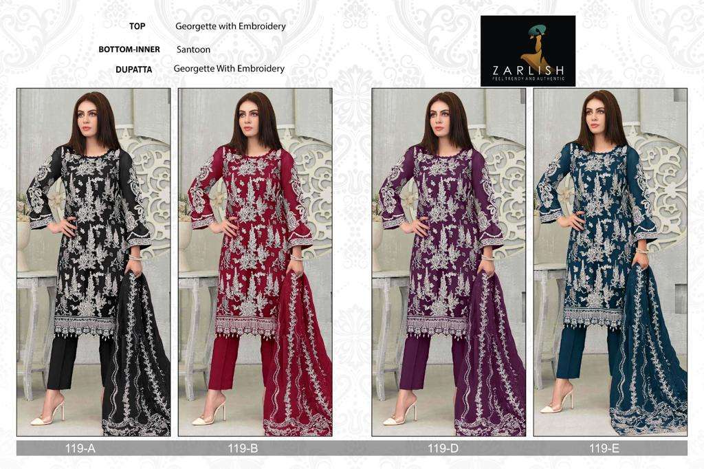 Zarlish 119 Colours By Zarlish Beautiful Stylish Pakistani Suits Fancy Colorful Casual Wear & Ethnic Wear & Ready To Wear Georgette Embroidery Dresses At Wholesale Price