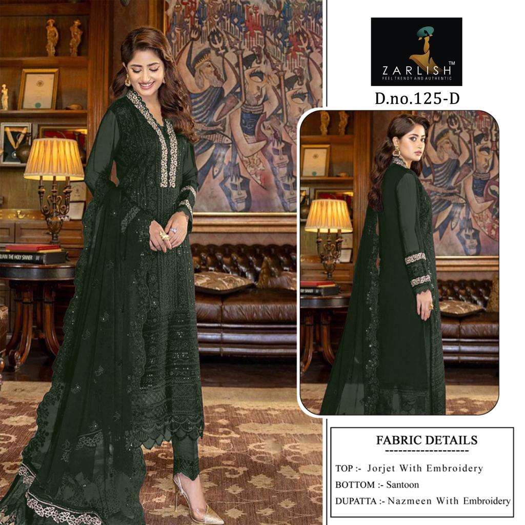 Zarlish 125 Colours By Zarlish 125-A To 125-D Series Beautiful Stylish Pakistani Suits Fancy Colorful Casual Wear & Ethnic Wear & Ready To Wear Georgette Embroidery Dresses At Wholesale Price