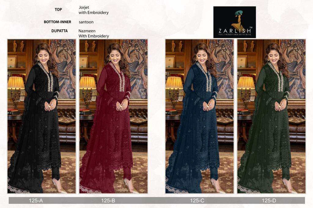 Zarlish 125 Colours By Zarlish 125-A To 125-D Series Beautiful Stylish Pakistani Suits Fancy Colorful Casual Wear & Ethnic Wear & Ready To Wear Georgette Embroidery Dresses At Wholesale Price