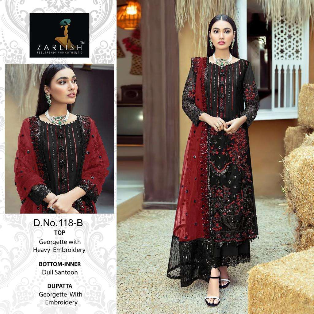 Zarlish 118 Colours By Zarlish 118-A To 118-D Series Beautiful Stylish Pakistani Suits Fancy Colorful Casual Wear & Ethnic Wear & Ready To Wear Georgette Embroidery Dresses At Wholesale Price