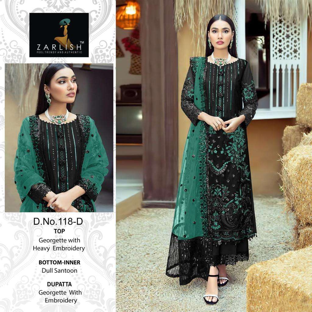 Zarlish 118 Colours By Zarlish 118-A To 118-D Series Beautiful Stylish Pakistani Suits Fancy Colorful Casual Wear & Ethnic Wear & Ready To Wear Georgette Embroidery Dresses At Wholesale Price