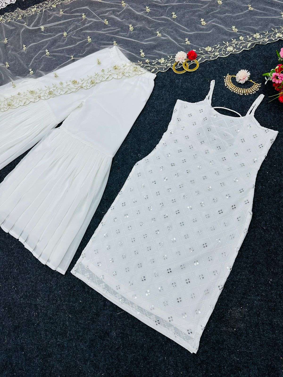 5447 White By Fashid Wholesale Kd Beautiful Sharara Suits Colorful Stylish Fancy Casual Wear & Ethnic Wear Georgette Embroidered Dresses At Wholesale Price