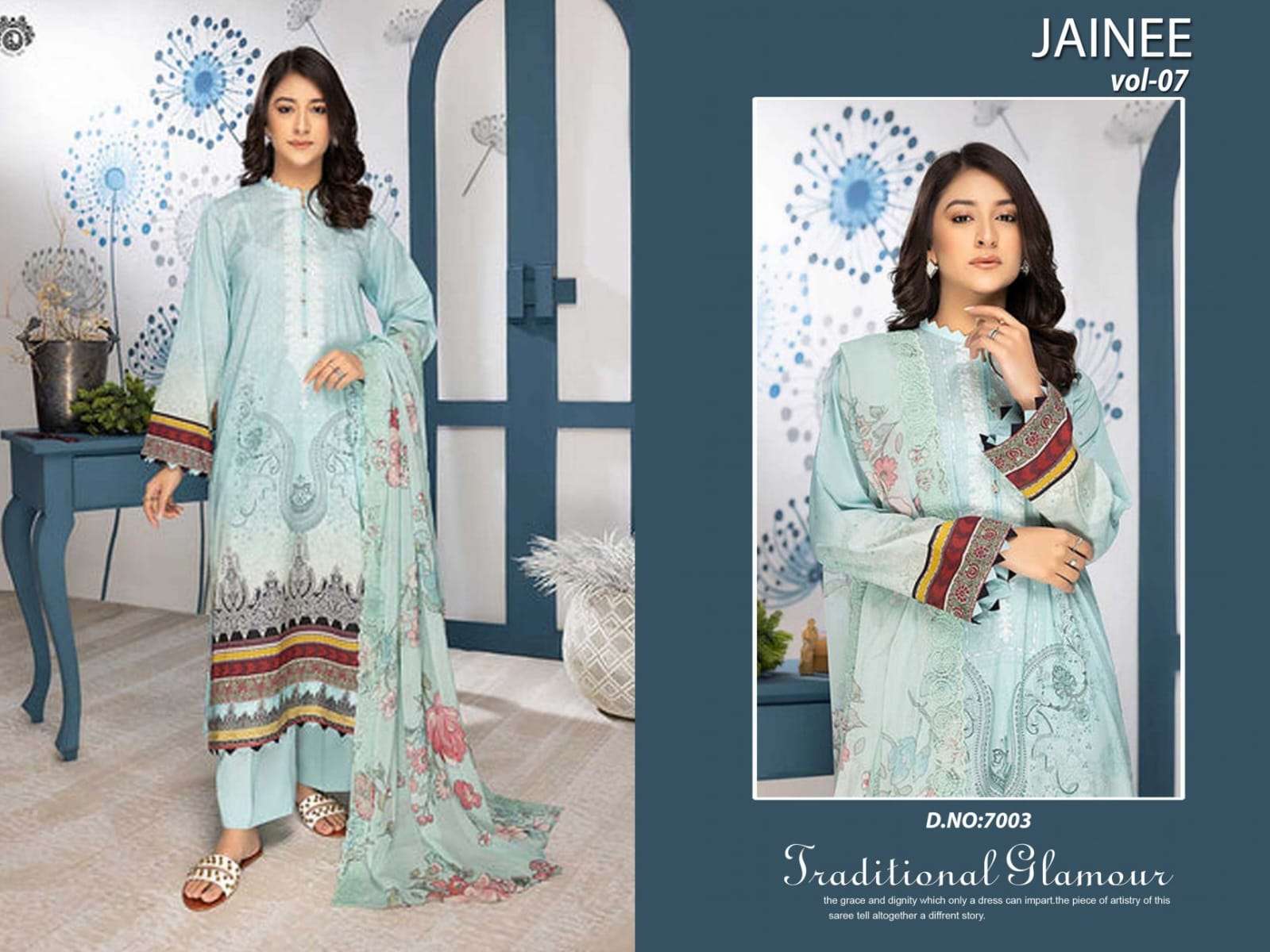 Jainee Vol-7 By Agha Noor 7001 To 7006 Series Beautiful Suits Colorful Stylish Fancy Casual Wear & Ethnic Wear Lawn Cotton Print Dresses At Wholesale Price