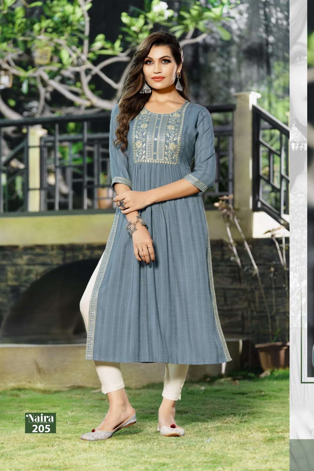Naira Vol-2 By Hirwa 201 To 205 Series Designer Stylish Fancy Colorful Beautiful Party Wear & Ethnic Wear Collection Viscose Rayon Embroidered Kurtis At Wholesale Price