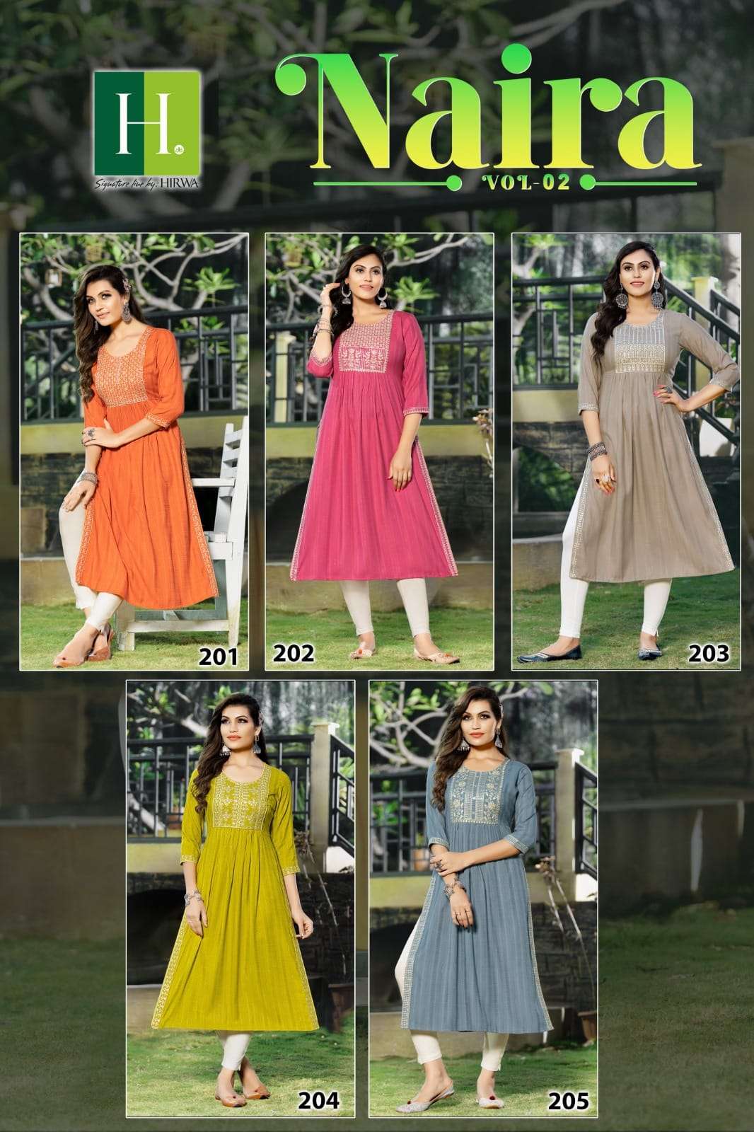 Naira Vol-2 By Hirwa 201 To 205 Series Designer Stylish Fancy Colorful Beautiful Party Wear & Ethnic Wear Collection Viscose Rayon Embroidered Kurtis At Wholesale Price
