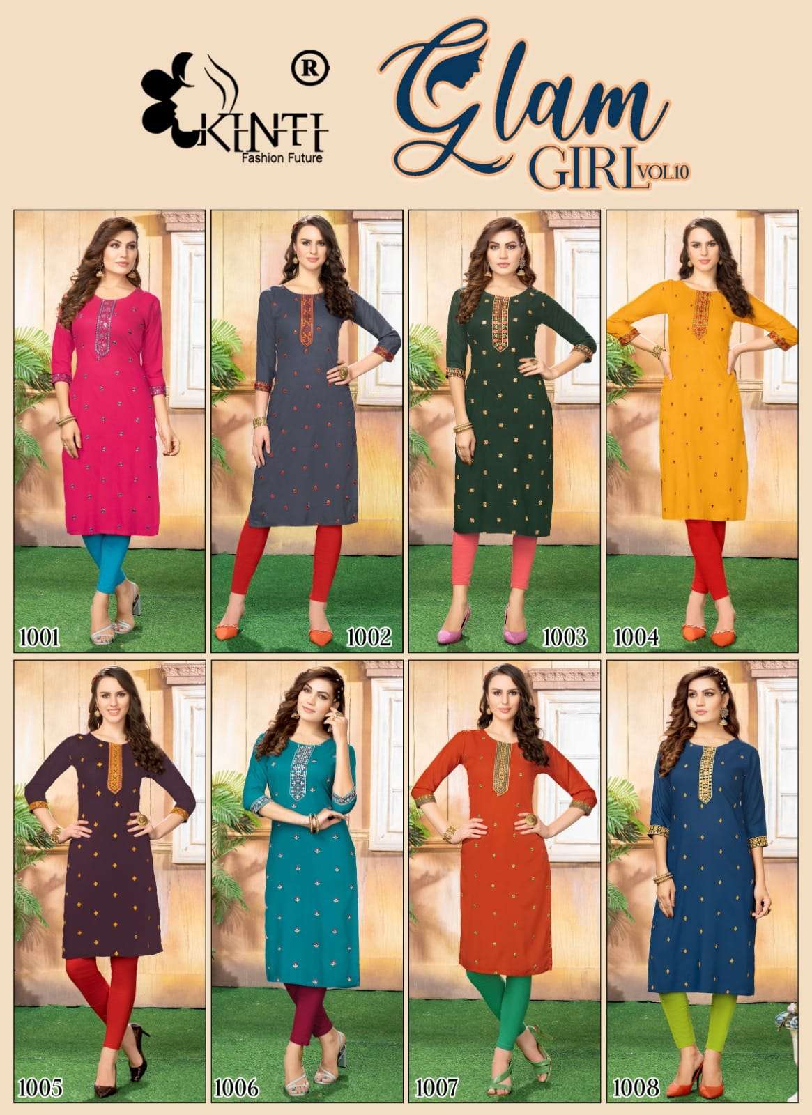 Glam Girl Vol-10 By Kinti 1001 To 1008 Series Designer Stylish Fancy Colorful Beautiful Party Wear & Ethnic Wear Collection Heavy Rayon Embroidered Kurtis At Wholesale Price