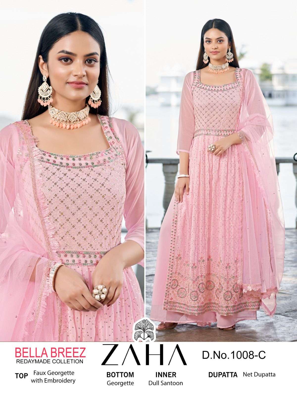 Bella Breez By Zaha 1008-A To 1008-D Series Designer Pakistani Suits Beautiful Stylish Fancy Colorful Party Wear & Occasional Wear Faux Georgette Embroidered Dresses At Wholesale Price