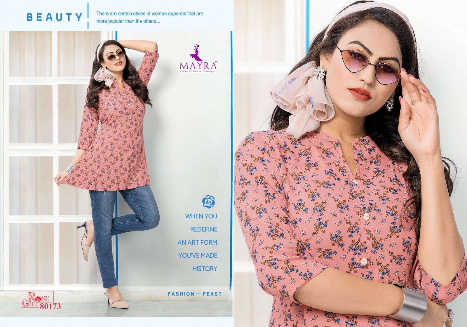 Rose Gold By Mayra 80171 To 80176 Series Designer Stylish Fancy Colorful Beautiful Party Wear & Ethnic Wear Collection Pure Cambric Cotton Kurtis At Wholesale Price