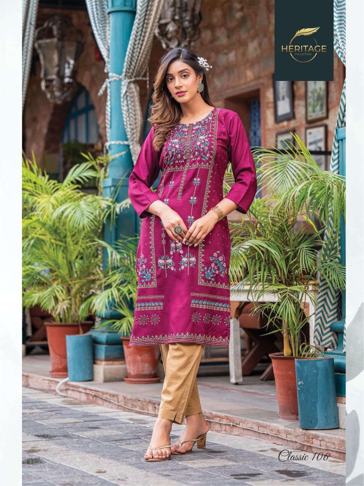 Classic By Heritage 101 To 108 Series Designer Stylish Fancy Colorful Beautiful Party Wear & Ethnic Wear Collection Rayon Slub Kurtis At Wholesale Price
