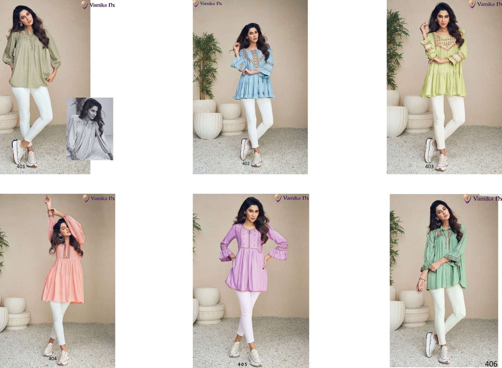 Meraki By Vamika 401 To 406 Series Beautiful Stylish Fancy Colorful Casual Wear & Ethnic Wear Heavy Rayon Slub Tops At Wholesale Price
