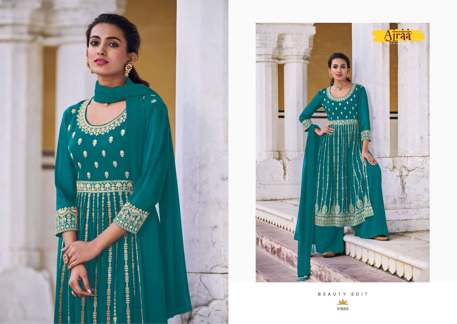 Hiva Vol-6 By Ajraa 51601 To 51605 Series Designer Festive Sharara Suits Collection Beautiful Stylish Fancy Colorful Party Wear & Occasional Wear Heavy Georgette Embroidered Dresses At Wholesale Price