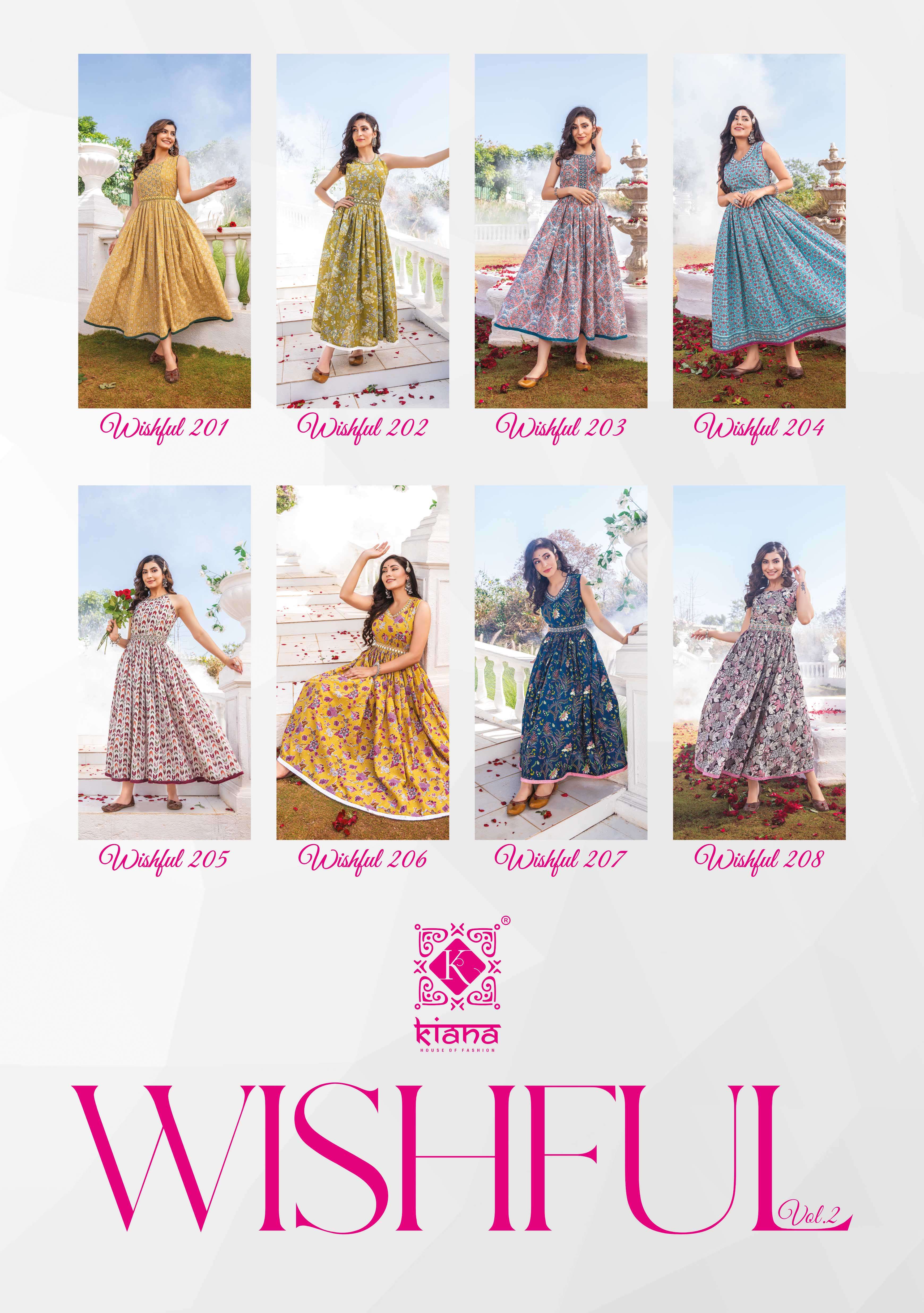 Wishful Vol-2 By Kiana 201 To 208 Series Beautiful Stylish Fancy Colorful Casual Wear & Ethnic Wear Pure Cotton Print Gown At Wholesale Price