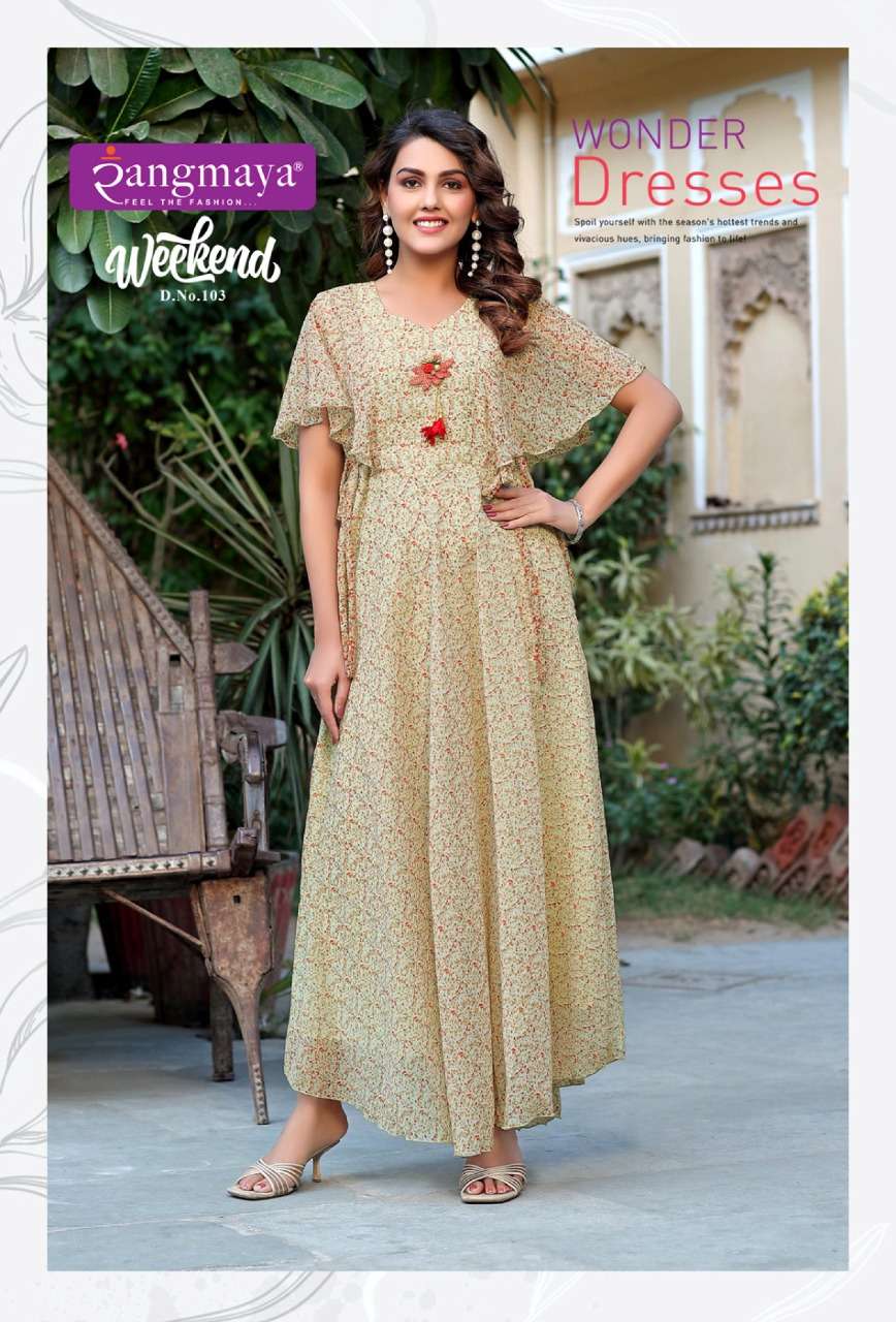 Weekend By Rangmaya 101 To 108 Series Beautiful Stylish Fancy Colorful Casual Wear & Ethnic Wear Chiffon Gown At Wholesale Price
