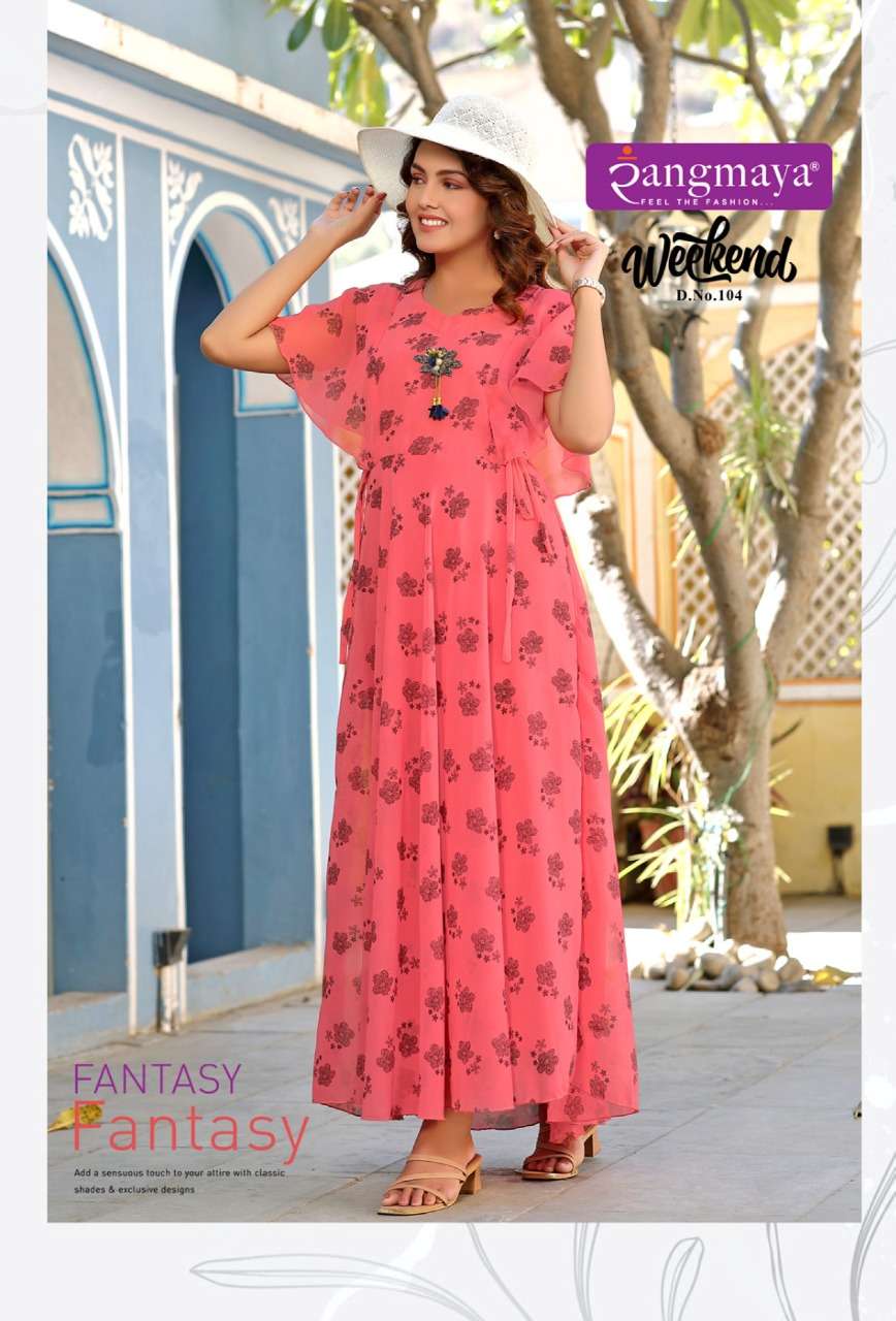 Weekend By Rangmaya 101 To 108 Series Beautiful Stylish Fancy Colorful Casual Wear & Ethnic Wear Chiffon Gown At Wholesale Price