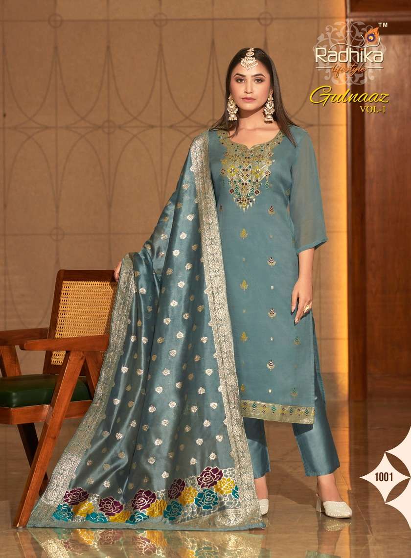 Gulnaaz Vol-1 By Radhika Lifestyle 1001 To 1006 Series Festive Suits Beautiful Fancy Colorful Stylish Party Wear & Occasional Wear Organza Dresses At Wholesale Price