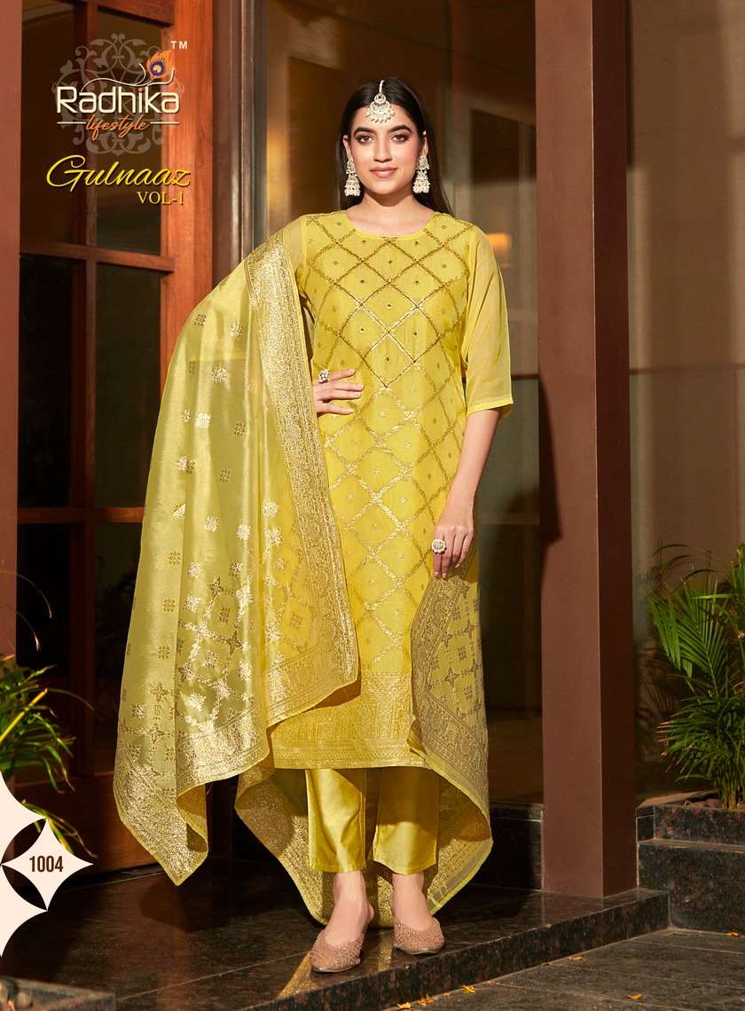 Gulnaaz Vol-1 By Radhika Lifestyle 1001 To 1006 Series Festive Suits Beautiful Fancy Colorful Stylish Party Wear & Occasional Wear Organza Dresses At Wholesale Price