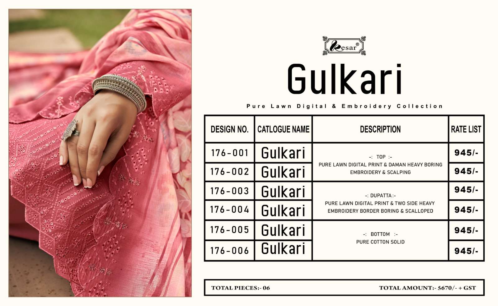 Gukari By Kesar 176-001 To 176-006 Series Beautiful Festive Suits Colorful Stylish Fancy Casual Wear & Ethnic Wear Pure Lawn Print Embroidered Dresses At Wholesale Price