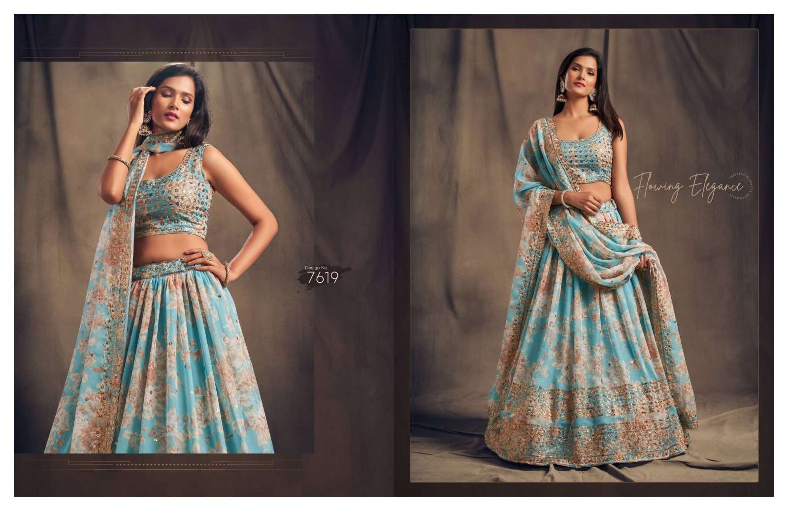 Floral Vol-2 By Zeel Clothing 7611 To 7618 Series Indian Traditional Beautiful Stylish Designer Banarasi Silk Jacquard Embroidered Party Wear Organza Lehengas At Wholesale Price