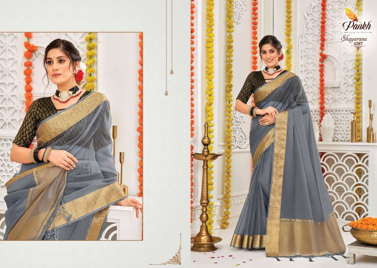 Shayarana Vol-1 By Pankh Creation 4201 To 4210 Indian Traditional Wear Collection Beautiful Stylish Fancy Colorful Party Wear & Occasional Wear Organza Silk Sarees At Wholesale Price